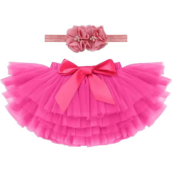 Baby Girl Tutu Skirt with Diaper Cover Toddler Girls Tulle Bloomers and Headband First Birthday Cake Smash Outfits 03THot Pink