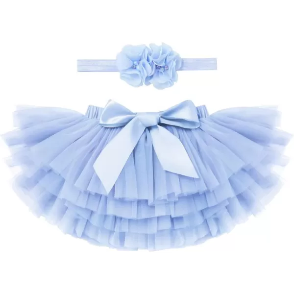 Baby Girl Tutu Skirt with Diaper Cover Toddler Girls Tulle Bloomers and Headband First Birthday Cake Smash Outfits 03TLight Blue