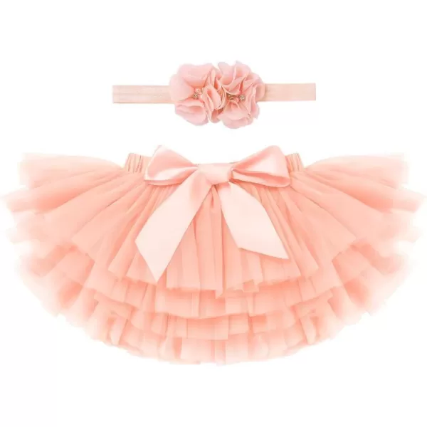 Baby Girl Tutu Skirt with Diaper Cover Toddler Girls Tulle Bloomers and Headband First Birthday Cake Smash Outfits 03TPeach