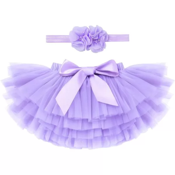 Baby Girl Tutu Skirt with Diaper Cover Toddler Girls Tulle Bloomers and Headband First Birthday Cake Smash Outfits 03TPurple