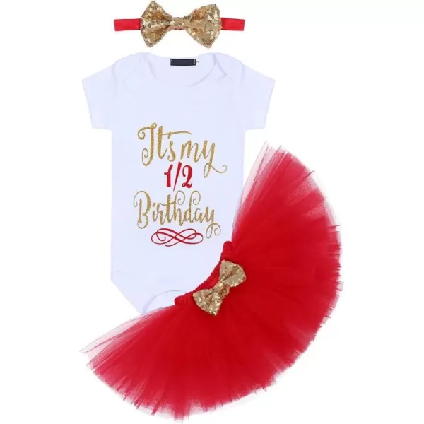 Baby Girls Birthday Outfit RomperRuffle Tulle SkirtSequins Bow Headband Valentines Cake Smash Dress Clothes 3Pcs SetRed 12 Birthday