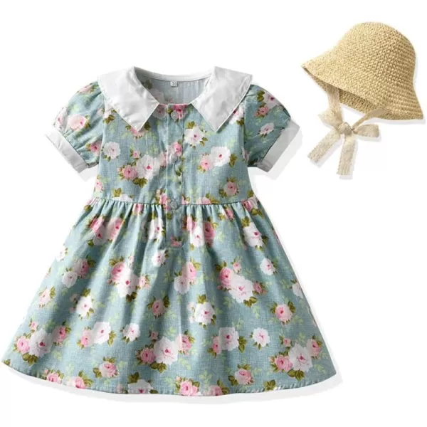 Baby Girls Floral Tutu Dress Summer Short Sleeve Princess Birthday Party Dresses Flower Bow Sundress with Straw Hat SetBaby Girls Floral Tutu Dress Summer Short Sleeve Princess Birthday Party Dresses Flower Bow Sundress with Straw Hat Set