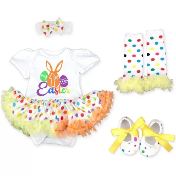 Baby Girls My 1st Valentines Easter Outfit Romper Ruffle Tutu Skirt Headband Leg Warmers 4PCS Party Dress Clothes SetYellow  My 1st Easter Rabbit 4pcs