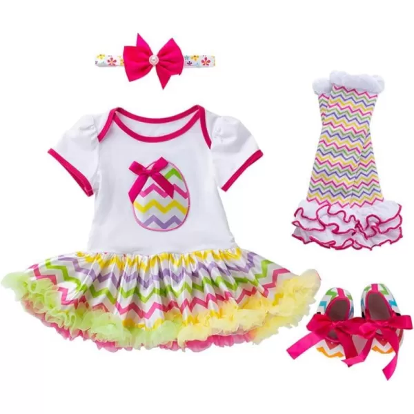 Baby Girls My 1st Valentines Easter Outfit Romper Ruffle Tutu Skirt Headband Leg Warmers 4PCS Party Dress Clothes SetYellow Chevron Egg 4pcs