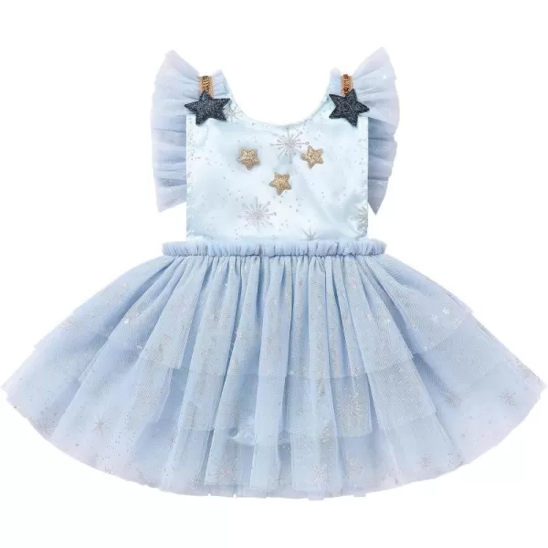 Baby Girls Sequins Romper Tutu Dress Flower Bowknot Dots Print Summer Flutter Sleeves Princess Birthday Party DressesBlue  Snowflake