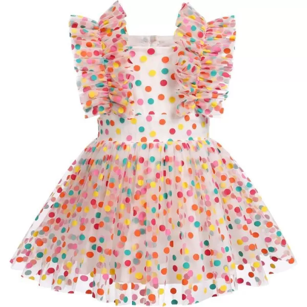 Baby Girls Sequins Romper Tutu Dress Flower Bowknot Dots Print Summer Flutter Sleeves Princess Birthday Party DressesOrange Dots