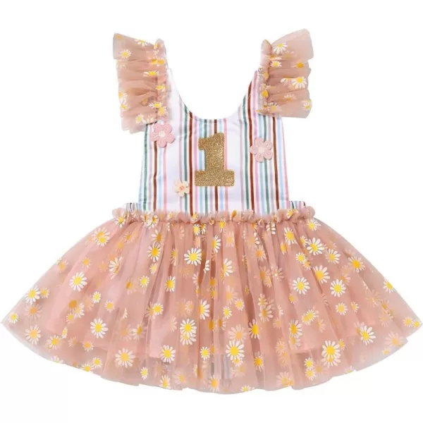 Baby Girls Sequins Romper Tutu Dress Flower Bowknot Dots Print Summer Flutter Sleeves Princess Birthday Party DressesPink  Daisy