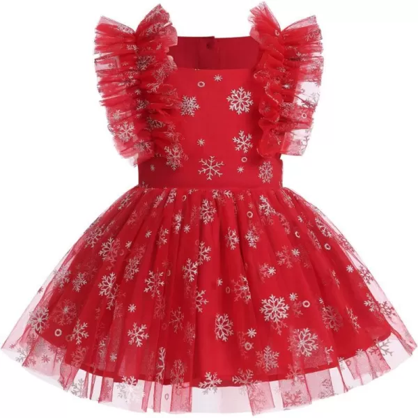 Baby Girls Sequins Romper Tutu Dress Flower Bowknot Dots Print Summer Flutter Sleeves Princess Birthday Party DressesRed Snowflake