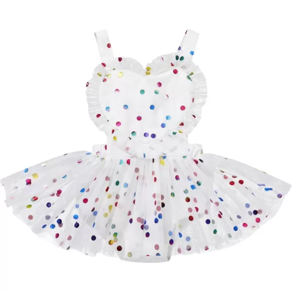 Baby Girls Sequins Romper Tutu Dress Flower Bowknot Dots Print Summer Flutter Sleeves Princess Birthday Party DressesWhite  Heart Dot