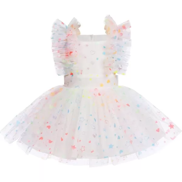 Baby Girls Sequins Romper Tutu Dress Flower Bowknot Dots Print Summer Flutter Sleeves Princess Birthday Party DressesWhite  Starheart