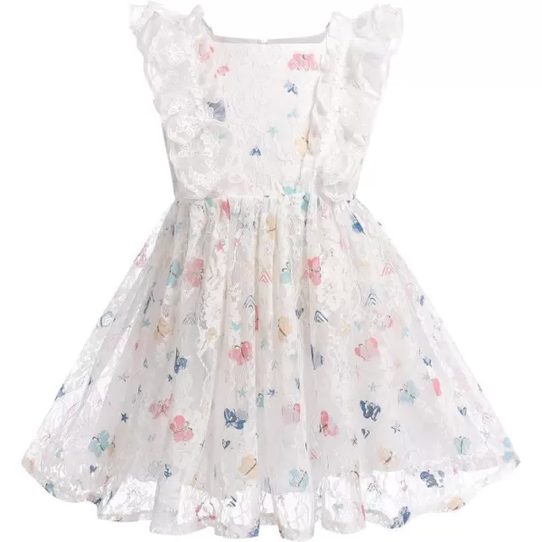 Baby Girls Sequins Romper Tutu Dress Flower Bowknot Dots Print Summer Flutter Sleeves Princess Birthday Party DressesWhite Butterfly  Kids Dress