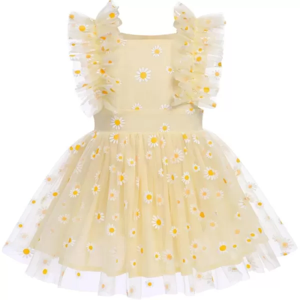 Baby Girls Sequins Romper Tutu Dress Flower Bowknot Dots Print Summer Flutter Sleeves Princess Birthday Party DressesYellow Daisy