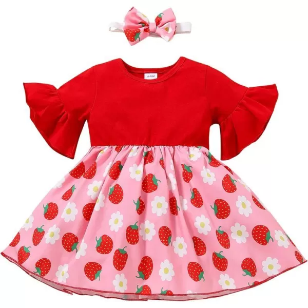 Baby Girls Strawberry Dress Summer Ruffle Sleeves Princess Birthday Party Dresses Suspenders Sundress with Headband SetBaby Girls Strawberry Dress Summer Ruffle Sleeves Princess Birthday Party Dresses Suspenders Sundress with Headband Set