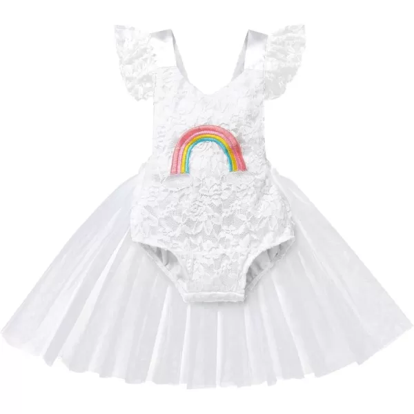 Baby Girls Strawberry Romper Ruffle Bodysuit Summer Sleeveless Backless Sunsuit Dress with Sun Hat Birthday Outfit SetRainbow White