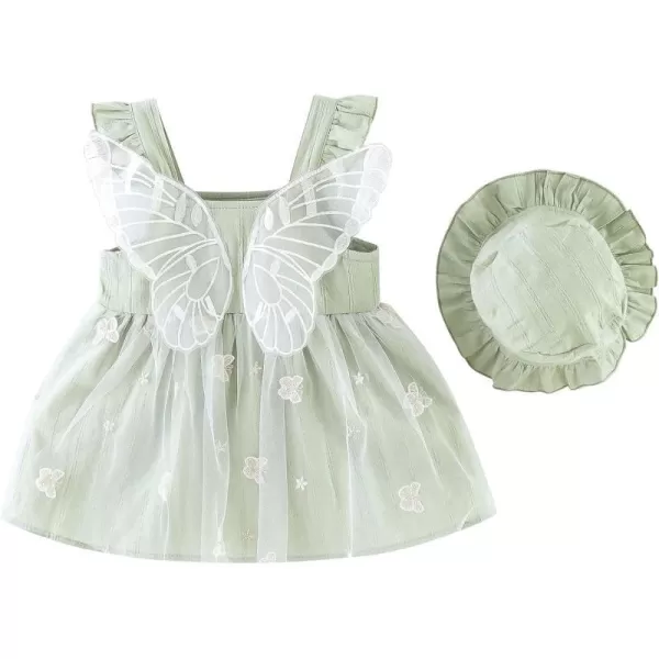 Baby Girls Tutu Dress Summer Sleeveless Backless Princess Birthday Party Dresses Floral Bow Sundress with Straw Hat SetGreen Butterfly