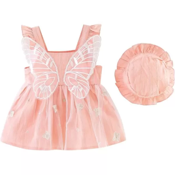 Baby Girls Tutu Dress Summer Sleeveless Backless Princess Birthday Party Dresses Floral Bow Sundress with Straw Hat SetPink Butterfly