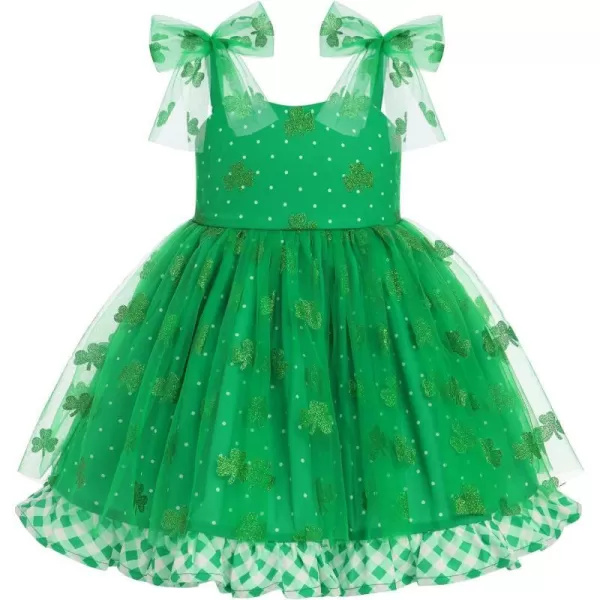 Baby Girls Tutu Dress Summer Sleeveless Backless Princess Birthday Party Dresses Sequin Ruffle Tulle Bowknot SundressGreen Clover