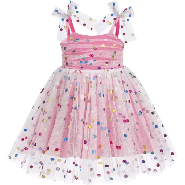 Baby Girls Tutu Dress Summer Sleeveless Backless Princess Birthday Party Dresses Sequin Ruffle Tulle Bowknot SundressHot Pink  Sequin Dot