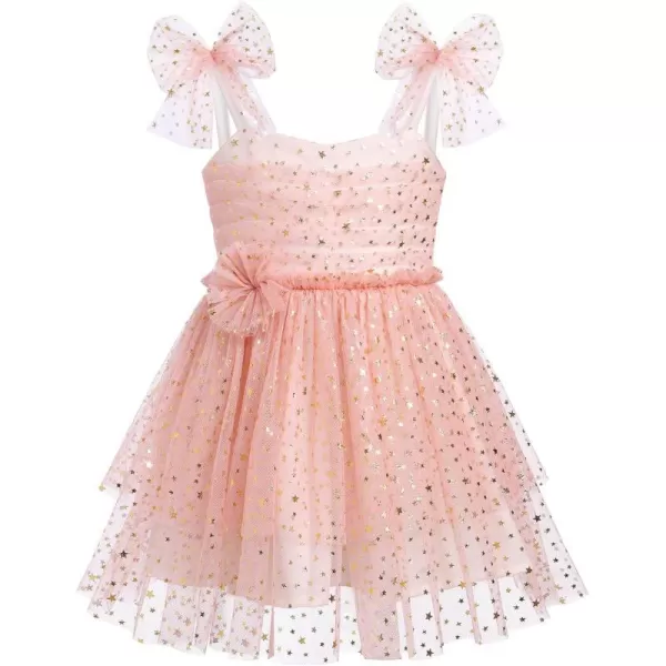 Baby Girls Tutu Dress Summer Sleeveless Backless Princess Birthday Party Dresses Sequin Ruffle Tulle Bowknot SundressPeach Pink Stars