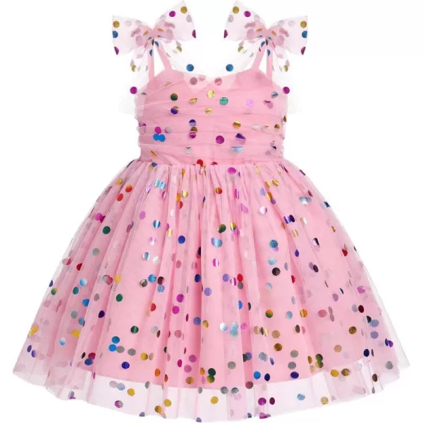 Baby Girls Tutu Dress Summer Sleeveless Backless Princess Birthday Party Dresses Sequin Ruffle Tulle Bowknot SundressPink  Colorful Dot