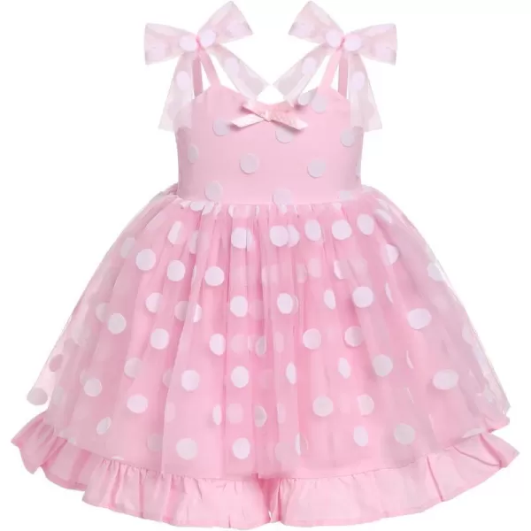 Baby Girls Tutu Dress Summer Sleeveless Backless Princess Birthday Party Dresses Sequin Ruffle Tulle Bowknot SundressPink Polka Dot