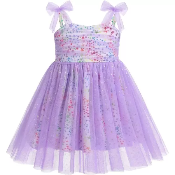 Baby Girls Tutu Dress Summer Sleeveless Backless Princess Birthday Party Dresses Sequin Ruffle Tulle Bowknot SundressPurple  Colorful Star