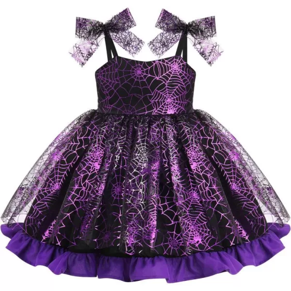 Baby Girls Tutu Dress Summer Sleeveless Backless Princess Birthday Party Dresses Sequin Ruffle Tulle Bowknot SundressPurple Spider Web