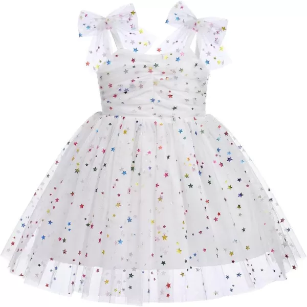 Baby Girls Tutu Dress Summer Sleeveless Backless Princess Birthday Party Dresses Sequin Ruffle Tulle Bowknot SundressWhite  Colorful Star