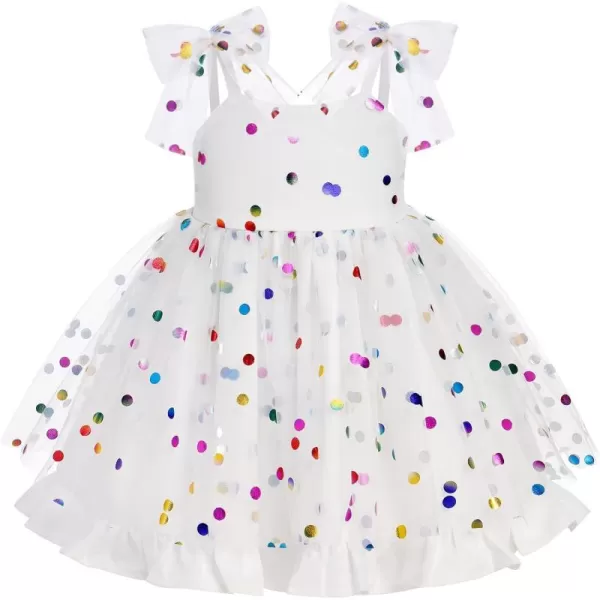 Baby Girls Tutu Dress Summer Sleeveless Backless Princess Birthday Party Dresses Sequin Ruffle Tulle Bowknot SundressWhite Polka Dots