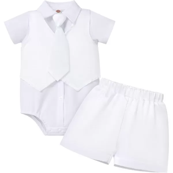 Baptism Christening Outfits for Boys Baby Formal Suit Gentleman Bowtie Romper Vest Shorts White Wedding Tuxedo OutfitWhite  Necktie