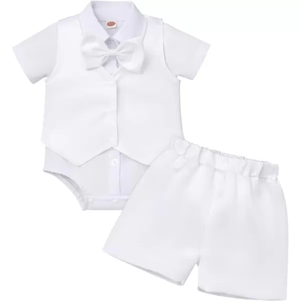 Baptism Christening Outfits for Boys Baby Formal Suit Gentleman Bowtie Romper Vest Shorts White Wedding Tuxedo OutfitWhite