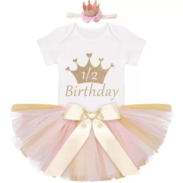 Birthday Outfit Girls Baby Strawberry Heart One Romper  Ruffle Tulle Skirt  Sequins Crown Headband 3PCS Clothes SetGold 12 Birthday