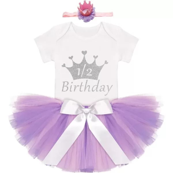 Birthday Outfit Girls Baby Strawberry Heart One Romper  Ruffle Tulle Skirt  Sequins Crown Headband 3PCS Clothes SetPurple  Sliver 12 Birthday