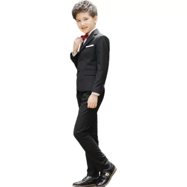 Boys Formal Suit Set 4Piece Slim Fit Dresswear Jacket Bowtie Shirt Pants for Toddler Kids Tuxedo Wedding Party OutfitBlack