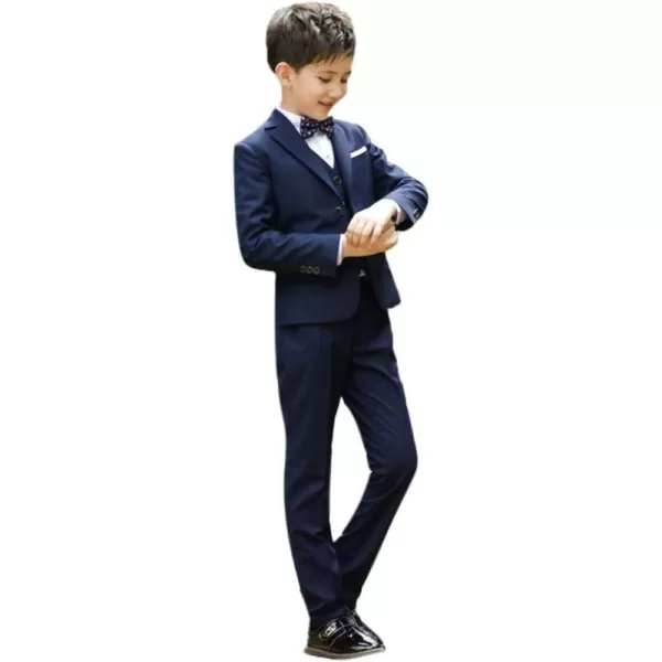 Boys Formal Suit Set 4Piece Slim Fit Dresswear Jacket Bowtie Shirt Pants for Toddler Kids Tuxedo Wedding Party OutfitNavy Blue