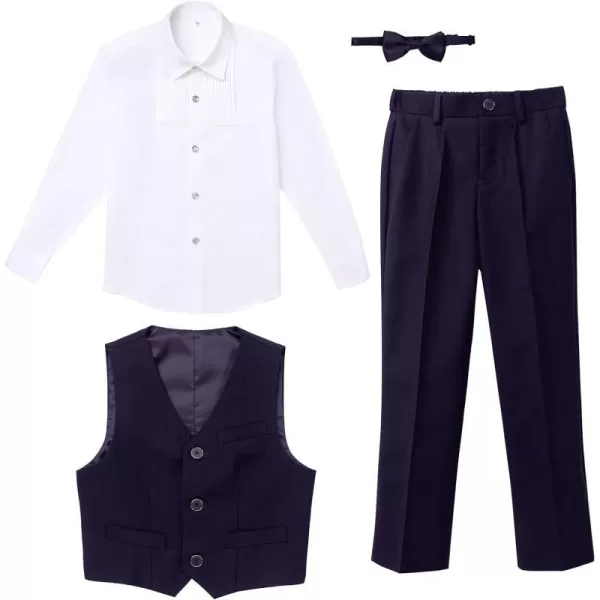 Boys Formal Suit Set 4Piece Slim Fit Dresswear Jacket Bowtie Shirt Pants for Toddler Kids Tuxedo Wedding Party OutfitPurple  Vest Set