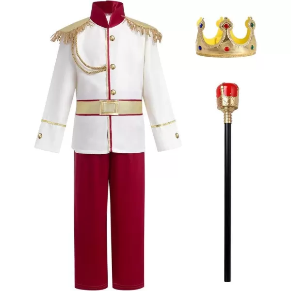 Boys Prince Charming Costume Prince Dress up Medieval Royal Prince Outfit Costume for Toddler Kid Boy Halloween CosplayDark Red 4pcs