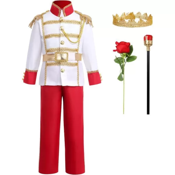 Boys Prince Charming Costume Prince Dress up Medieval Royal Prince Outfit Costume for Toddler Kid Boy Halloween CosplayRed 6pcs