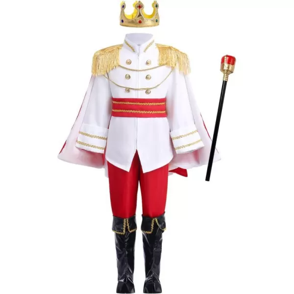 Boys Prince Charming Costume Prince Dress up Medieval Royal Prince Outfit Costume for Toddler Kid Boy Halloween CosplayRed 7pcs