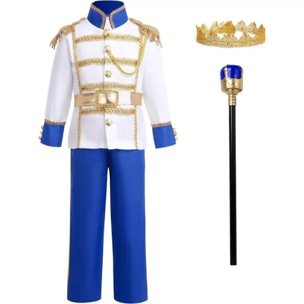 Boys Prince Charming Costume Prince Dress up Medieval Royal Prince Outfit Costume for Toddler Kid Boy Halloween CosplayRoyal Blue 5pcs