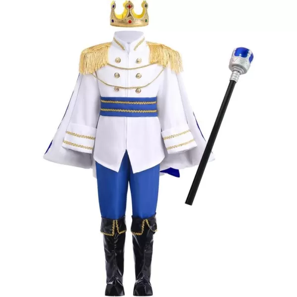 Boys Prince Charming Costume Prince Dress up Medieval Royal Prince Outfit Costume for Toddler Kid Boy Halloween CosplayRoyal Blue 7pcs