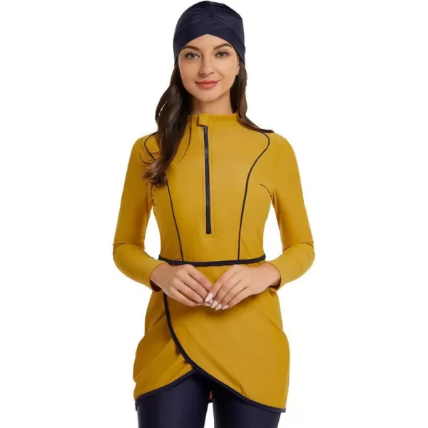 Burkini Swimsuits for Women Modest Muslim Swimsuit Islamic Long Sleeve Burkini Full Cover Hijab Top Pants Bathing SuitGinger