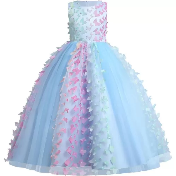 Butterfly Flower Girl Dress for Kids Wedding Bridesmaid Pageant Formal Party Maxi Gown Princess Communion Tulle DressesBlue