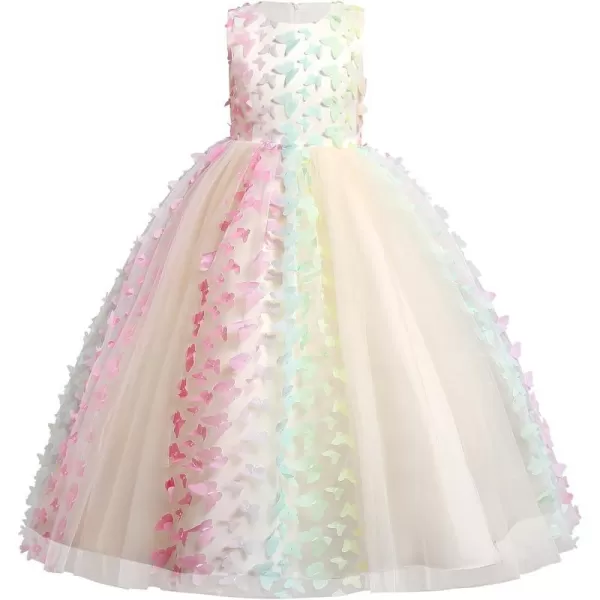 Butterfly Flower Girl Dress for Kids Wedding Bridesmaid Pageant Formal Party Maxi Gown Princess Communion Tulle DressesChampagne