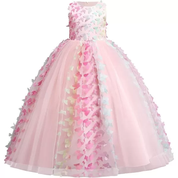 Butterfly Flower Girl Dress for Kids Wedding Bridesmaid Pageant Formal Party Maxi Gown Princess Communion Tulle DressesPink