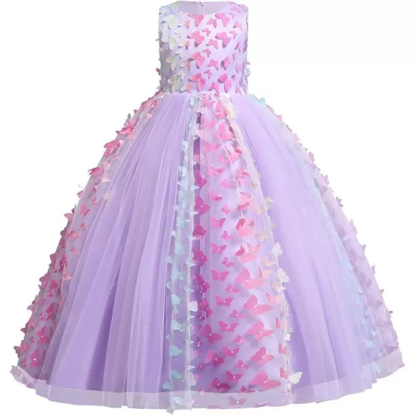 Butterfly Flower Girl Dress for Kids Wedding Bridesmaid Pageant Formal Party Maxi Gown Princess Communion Tulle DressesPurple