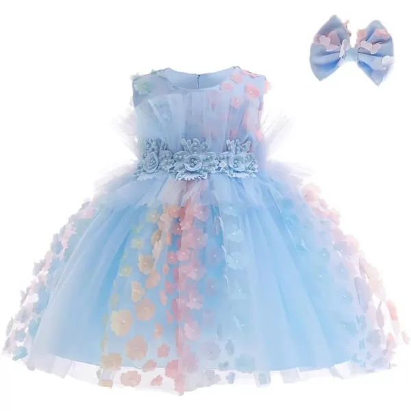 Butterfly Petal Flower Girl Tutu Dress for Kids Baby Wedding Pageant Ball Gowns First Communion Birthday Tulle DressesBlue  Headband