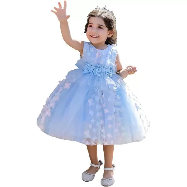 Butterfly Petal Flower Girl Tutu Dress for Kids Baby Wedding Pageant Ball Gowns First Communion Birthday Tulle DressesBlue