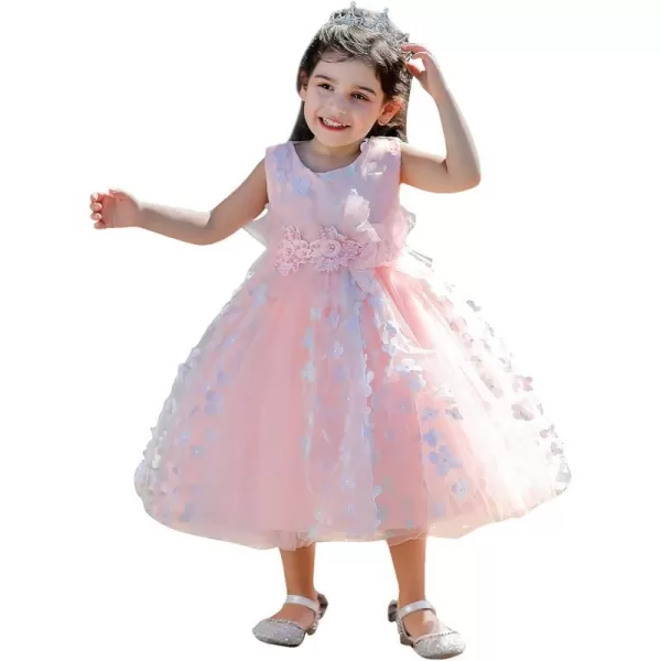 Butterfly Petal Flower Girl Tutu Dress for Kids Baby Wedding Pageant Ball Gowns First Communion Birthday Tulle DressesPink