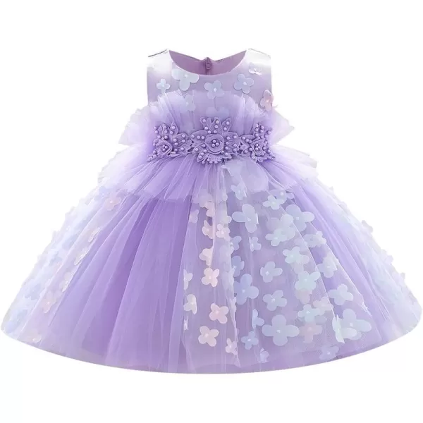 Butterfly Petal Flower Girl Tutu Dress for Kids Baby Wedding Pageant Ball Gowns First Communion Birthday Tulle DressesPurple